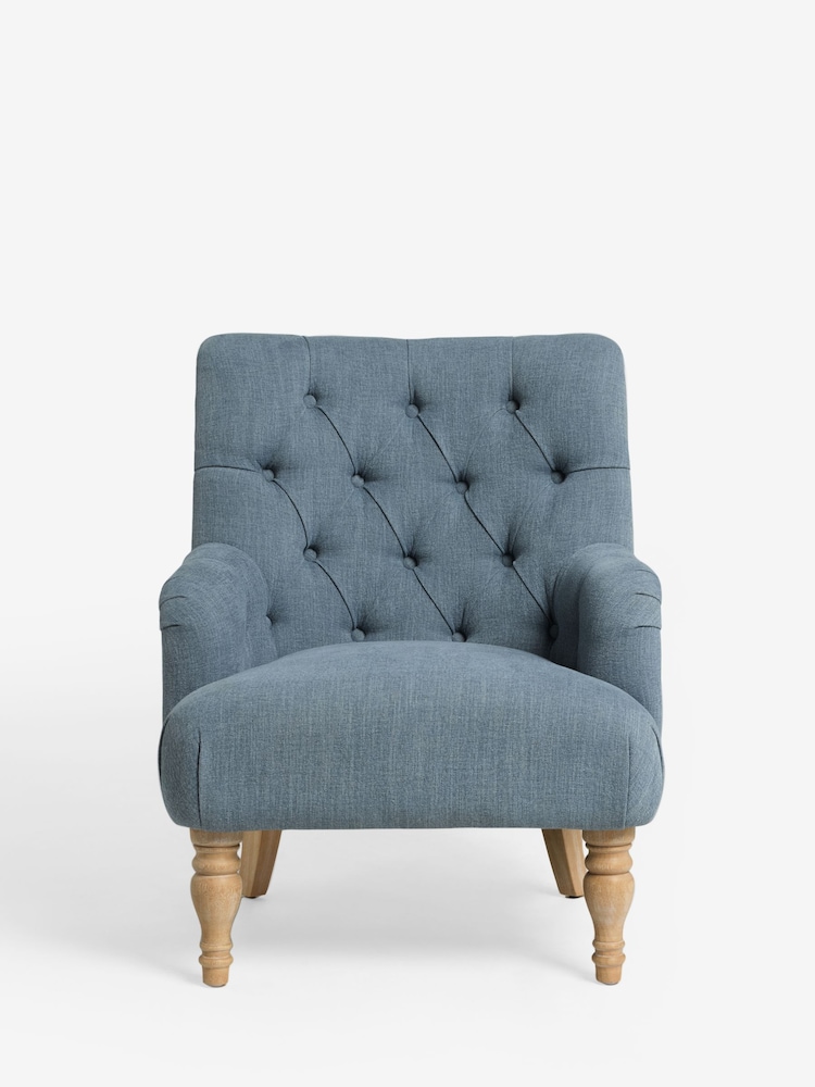 Relaxed Linen Look Mid Blue Wolton Highback Accent Chair - Image 2 of 7 Relaxed Linen Look Mid Blue Wolton Highback Accent Chair - Image 2 of 7