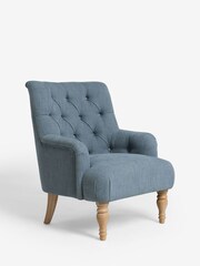 Relaxed Linen Look Mid Blue Wolton Highback Accent Chair - Image 3 of 7