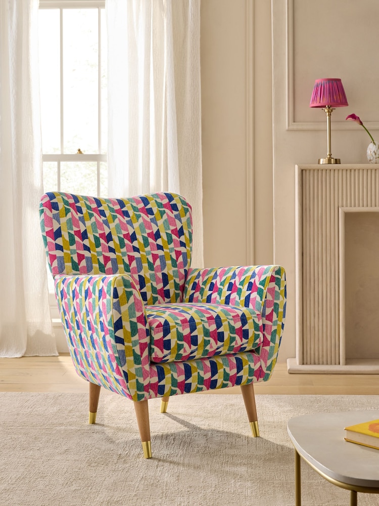 Broken Geo Chenille Pink Wilson Highback Armchair - Image 1 of 9