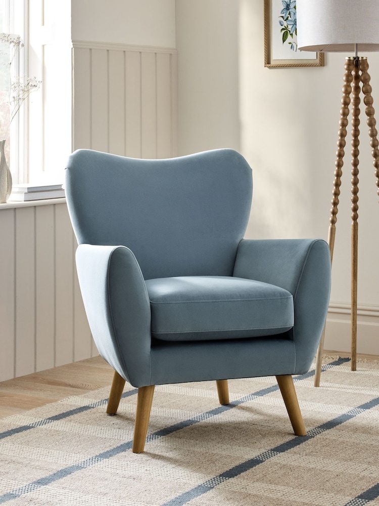 Soft Velvet Light Blue Wilson Highback Armchair - Image 1 of 9