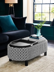 Woven Checkerboard Black/White Ashton Upholstered Large Storage Stool - Image 3 of 10