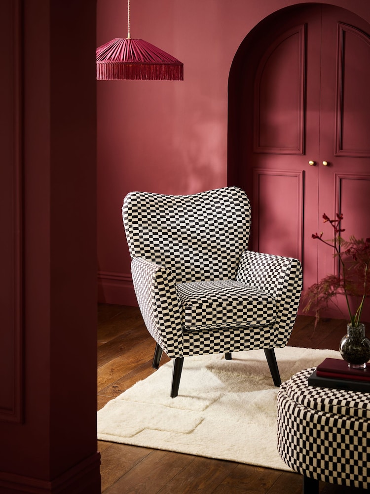 Woven Checkerboard Black/White Wilson Highback Armchair - Image 1 of 10