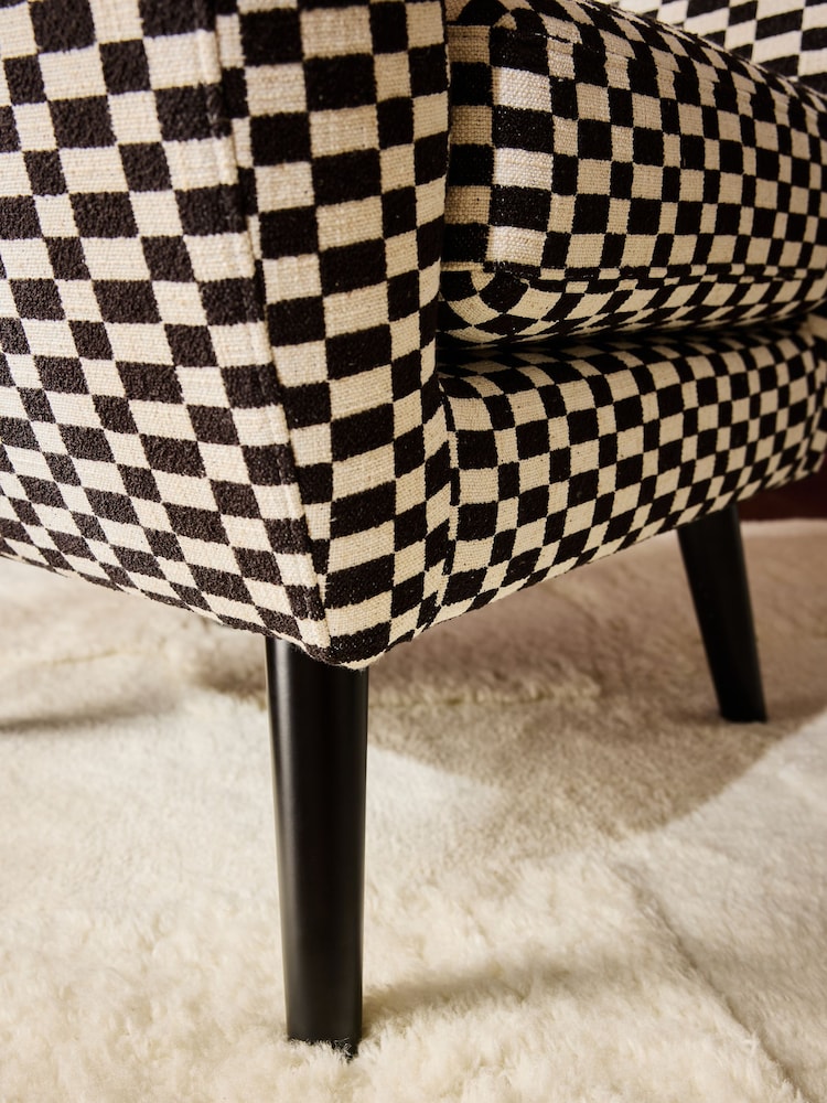 Woven Checkerboard Black/White Wilson Highback Armchair - Image 2 of 10