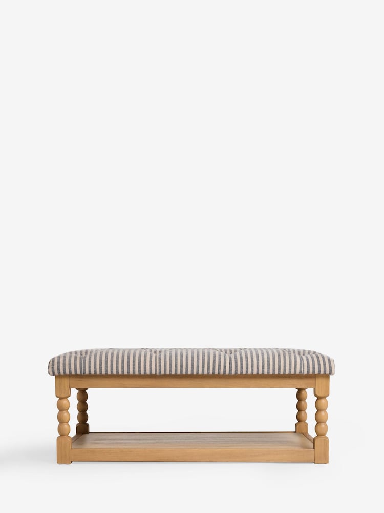 Chenille Stripe Slate Blue Lancaster Buttoned Coffee Table - Image 1 of 7