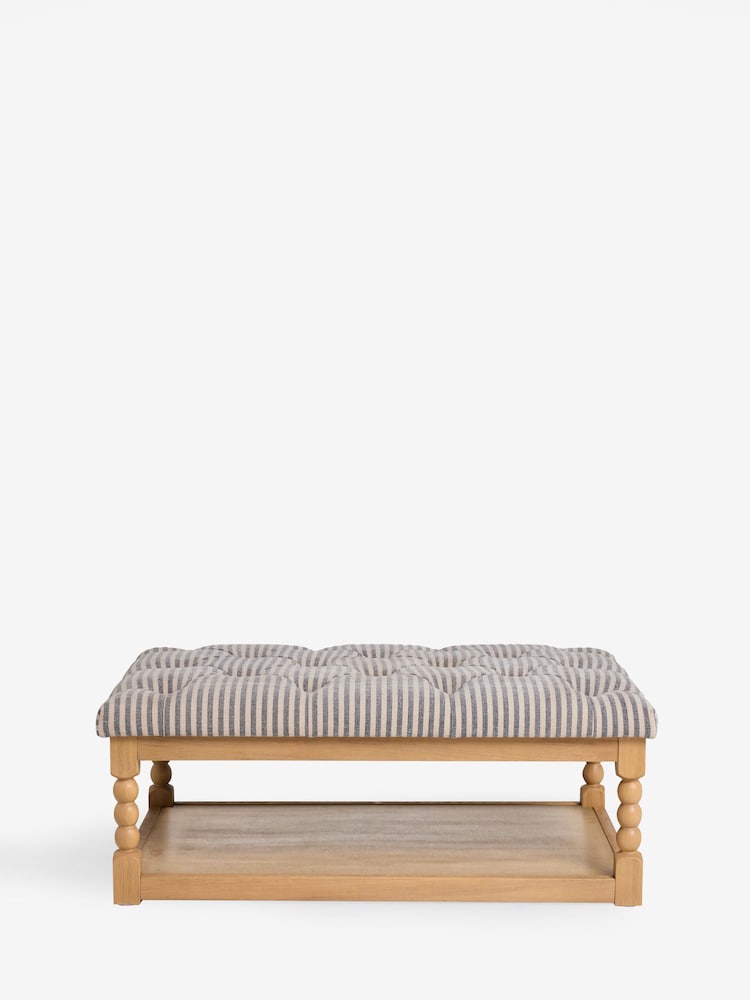 Chenille Stripe Slate Blue Lancaster Buttoned Coffee Table - Image 2 of 7
