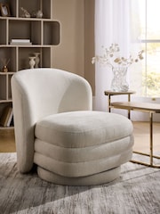 Soft Chenille Oyster Natural Hattie Swivel Large Accent Chair - Image 1 of 7