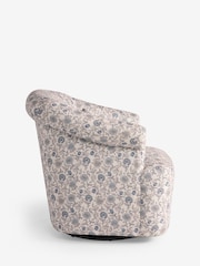 Relaxed Linen Look Woodblock Floral Print Blue Esme Swivel Accent Chair - Image 6 of 8