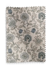 Relaxed Linen Look Woodblock Floral Print Blue Esme Swivel Accent Chair - Image 9 of 9