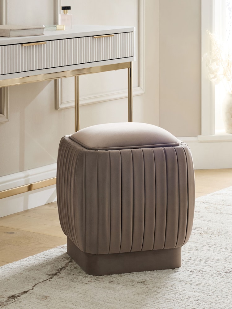 Soft Velvet Mink Brown Faye Pleated Storage Stool - Image 1 of 9
