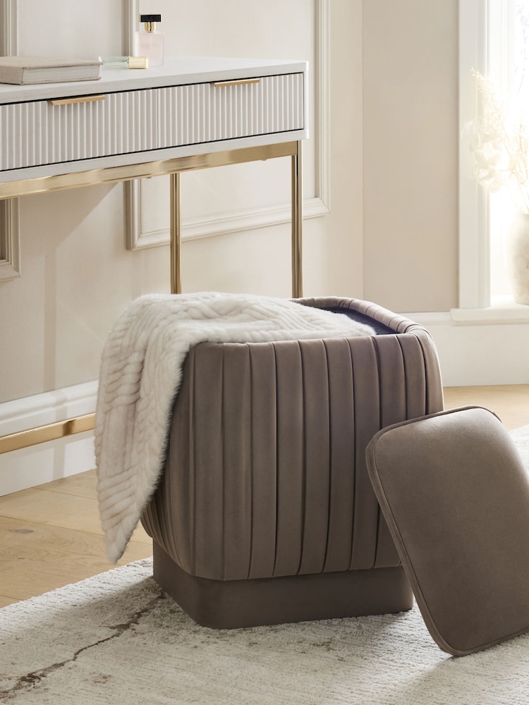 Soft Velvet Mink Brown Faye Pleated Storage Stool - Image 2 of 9