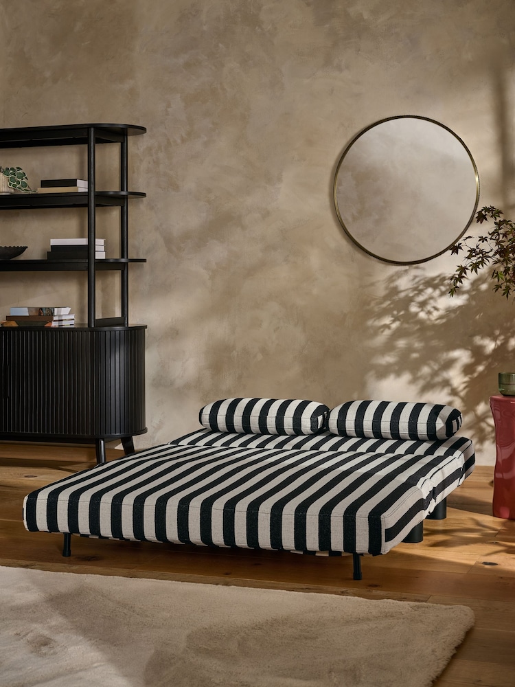 Woven Stripe Black/White Palma Double Sofa Bed - Image 2 of 11