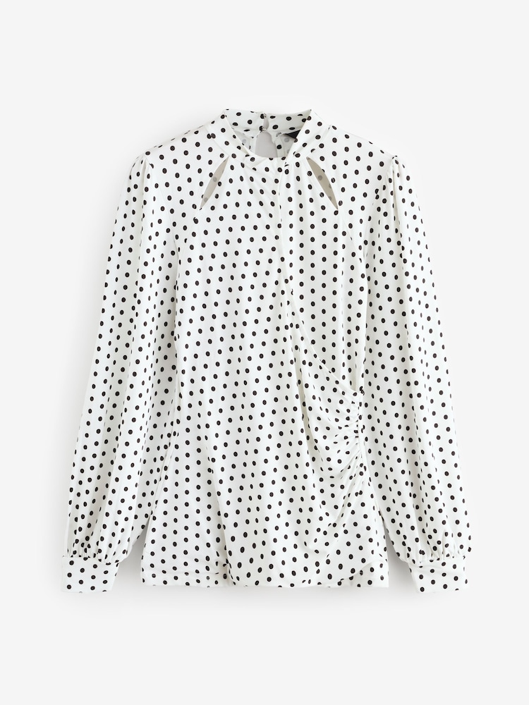 Sosandar White Spot Print Keyhole Detail Jersey Tunic Top - Image 6 of 6