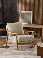 Tweedy Boucle Mink Brown Flinton Wooden Accent Chair - Image 1 of 9