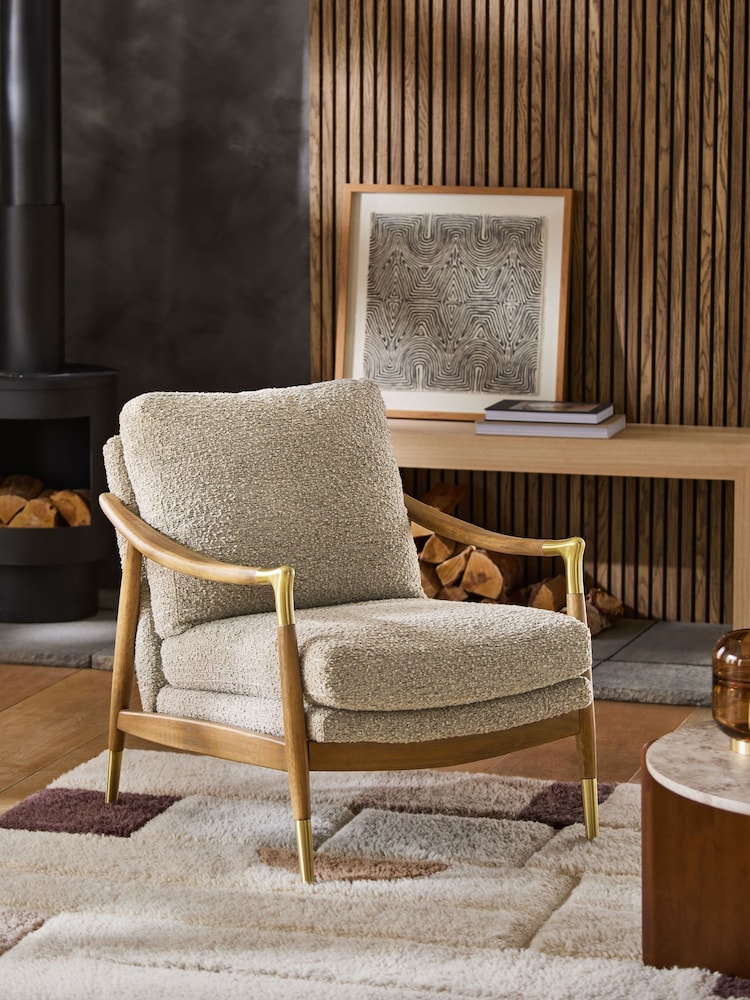 Tweedy Boucle Mink Brown Flinton Wooden Accent Chair - Image 1 of 9