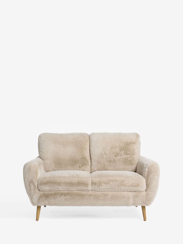 Oslo Faux Fur Light Natural Wilson 2 Seater Small Sofa - Image 1 of 6