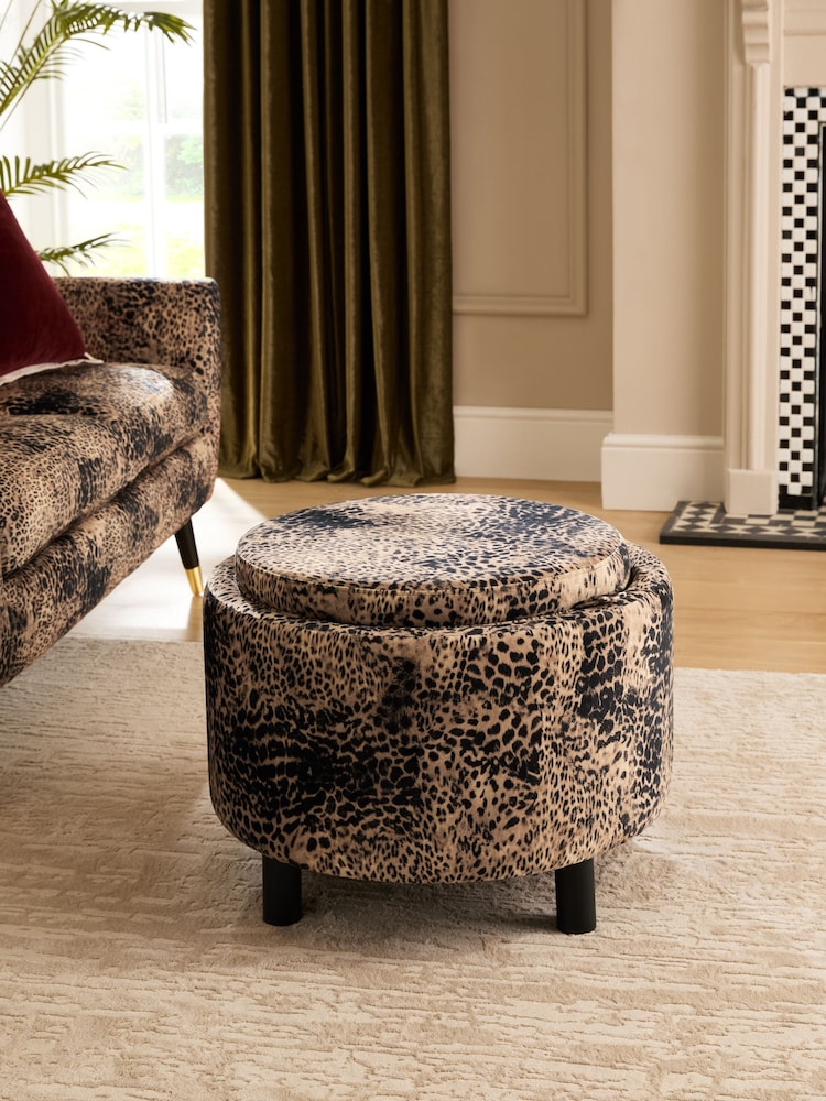 Opulent Velvet Leopard Print Ashton Upholstered Storage Stool - Image 1 of 7 Opulent Velvet Leopard Print Ashton Upholstered Storage Stool - Image 1 of 7