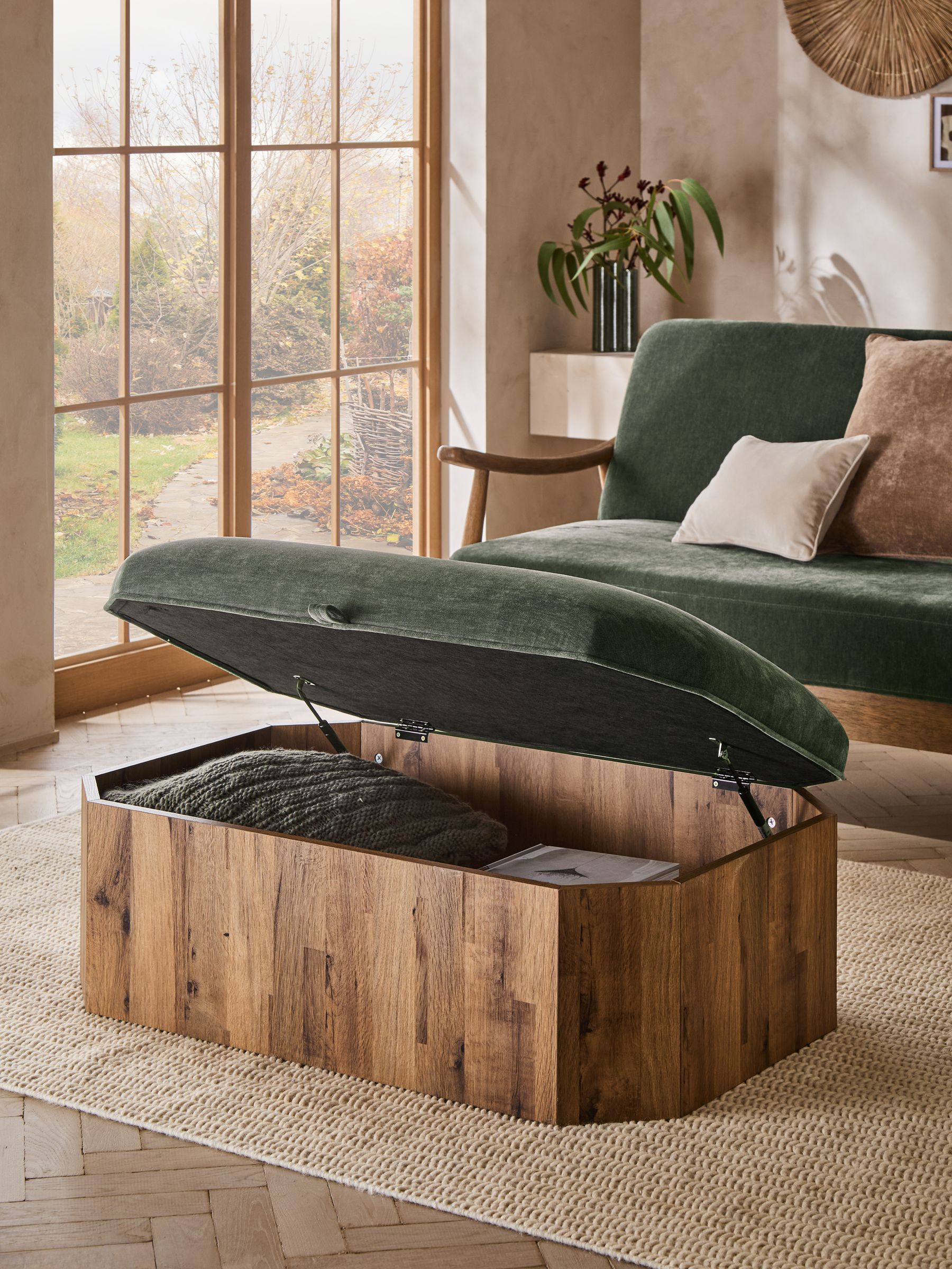 Buy Relaxed Chenille Forest Green Bronx Hex Storage Coffee Table