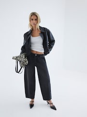 River Island Black Petite Elasticated Waist Barrel 100% Cotton Jeans - Image 2 of 4