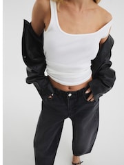 River Island Black Petite Elasticated Waist Barrel 100% Cotton Jeans - Image 4 of 4