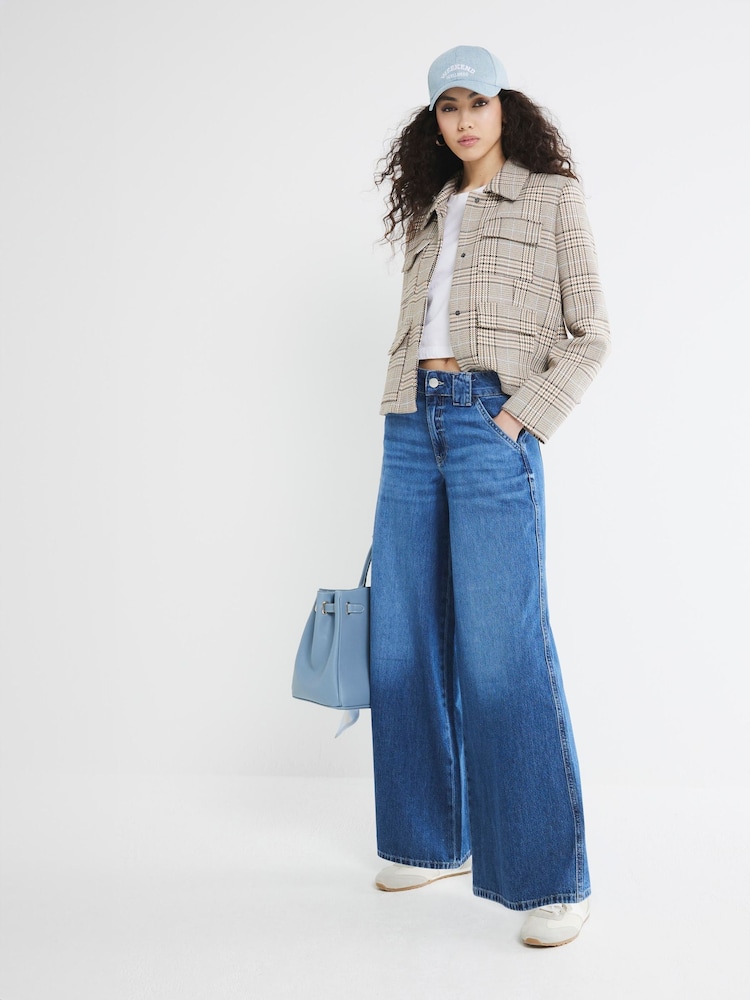 River Island Blue Low Rise Palazzo Wide Leg 100% Cotton Jeans - Image 1 of 6