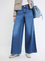 River Island Blue Low Rise Palazzo Wide Leg 100% Cotton Jeans - Image 3 of 6