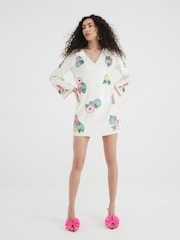 River Island White Mini Floral Print Sequin Dress - Image 1 of 4