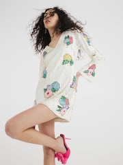River Island White Mini Floral Print Sequin Dress - Image 2 of 4