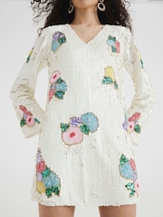 River Island White Mini Floral Print Sequin Dress - Image 4 of 4