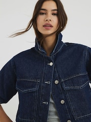 River Island 100% Cotton Boxy Crop Denim Shirt - Imagen 1 de 6