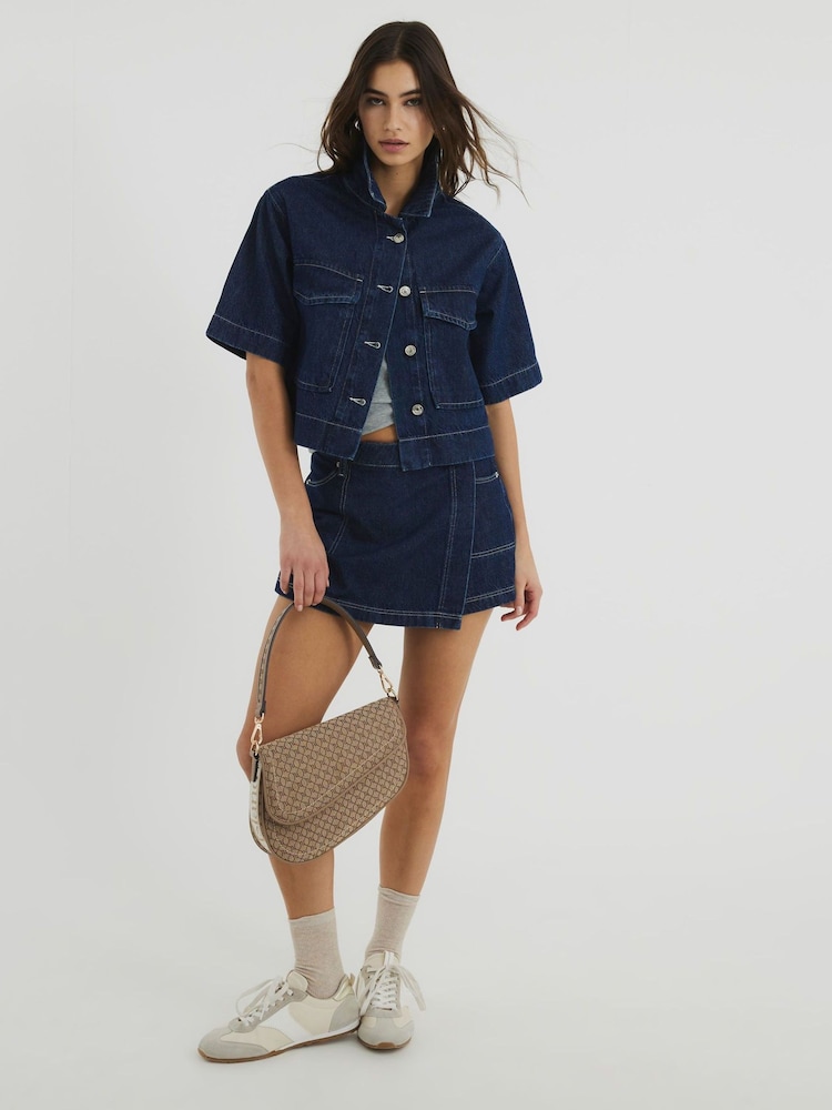 River Island 100% Cotton Boxy Crop Denim Shirt - Imagen 2 de 6