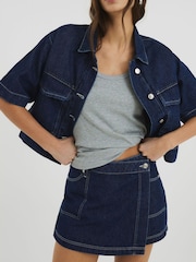 River Island 100% Cotton Boxy Crop Denim Shirt - Imagen 4 de 6