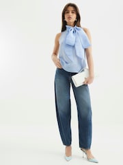 River Island Blue Pussybow Neck Tie Blouse - Image 2 of 6