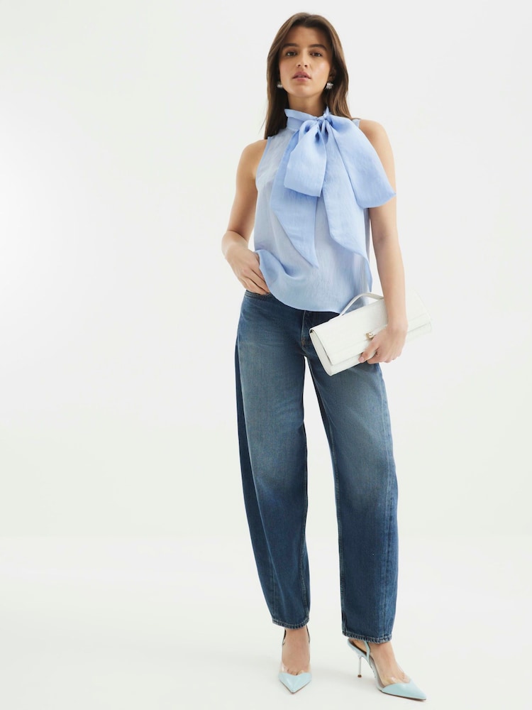 River Island Blue Pussybow Neck Tie Blouse - Image 2 of 6