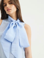 River Island Blue Pussybow Neck Tie Blouse - Image 4 of 6