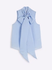 River Island Blue Pussybow Neck Tie Blouse - Image 5 of 6