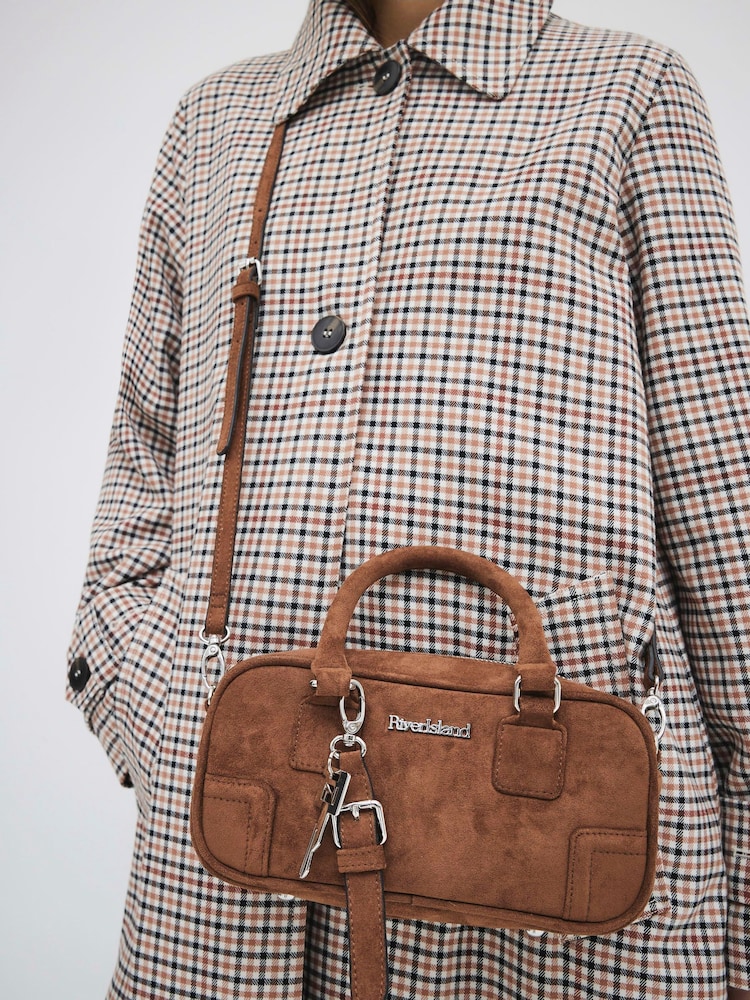 River Island Brown Faux Leather Charm Bowler Bag - Image 1 of 6