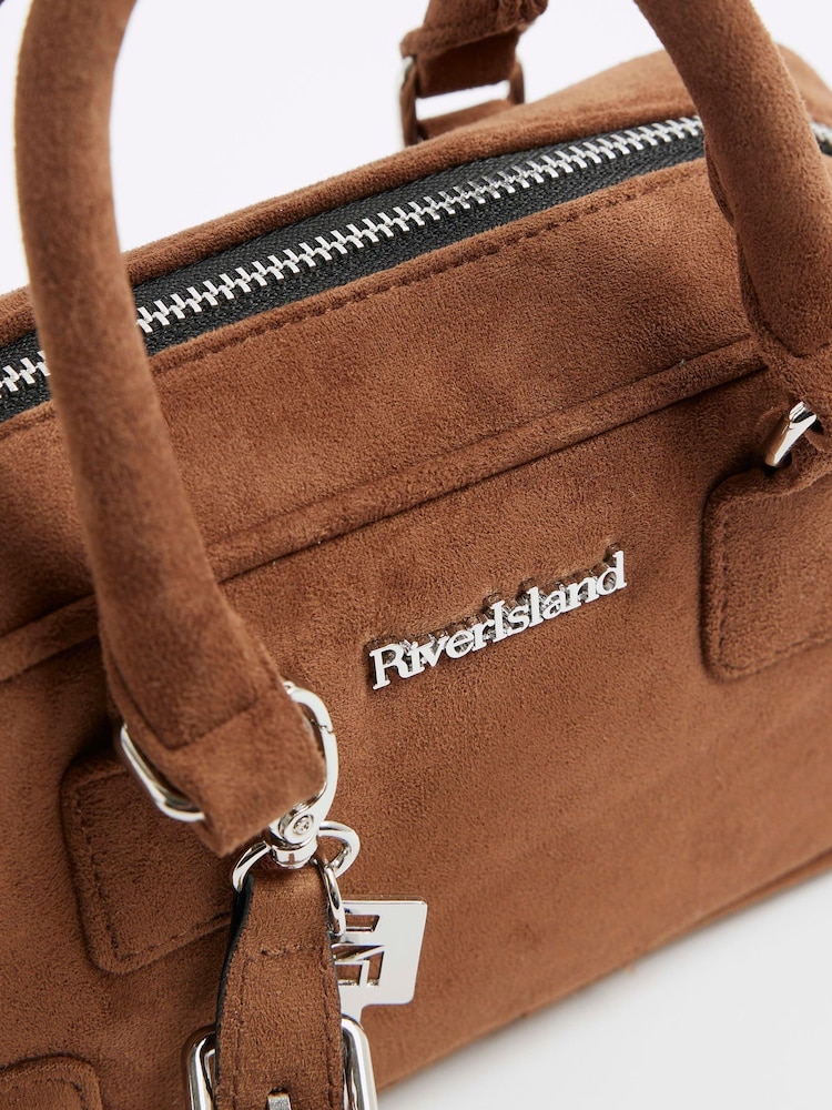 River Island Brown Faux Leather Charm Bowler Bag - Image 6 of 6