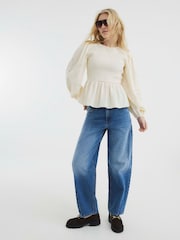 River Island Cream Shirred Bodice 100% Cotton Top - Image 4 of 6