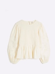 River Island Cream Shirred Bodice 100% Cotton Top - Image 5 of 6