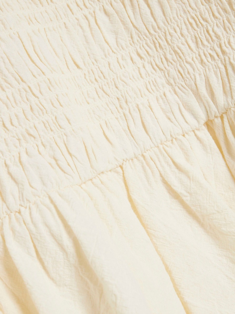 River Island Cream Shirred Bodice 100% Cotton Top - Image 6 of 6