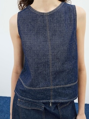 River Island Blue 100% Cotton Crew Neck Denim Top - Image 3 of 4