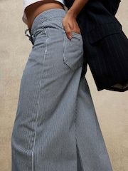 River Island Blue Wide Leg Tie Front Striped 100% Cotton Jeans - Image 3 of 4