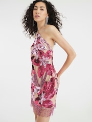 River Island Pink Mini Floral Print Sequin Halter Neck Dress - Image 1 of 6