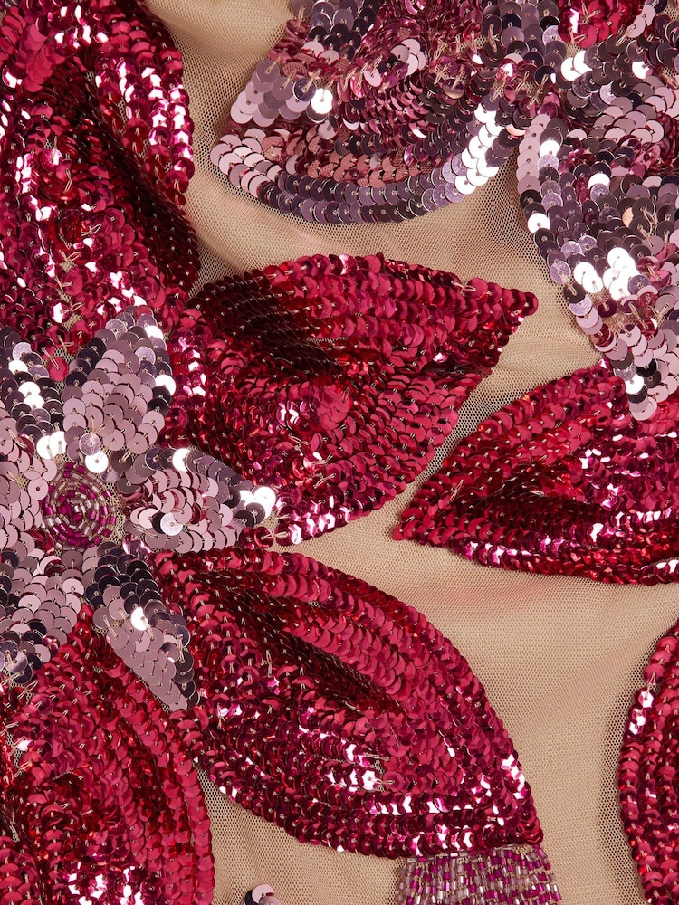 River Island Pink Mini Floral Print Sequin Halter Neck Dress - Image 6 of 6