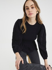 River Island Black Shirred Bodice 100% Cotton Top - Image 4 of 6