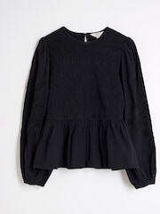 River Island Black Shirred Bodice 100% Cotton Top - Image 5 of 6