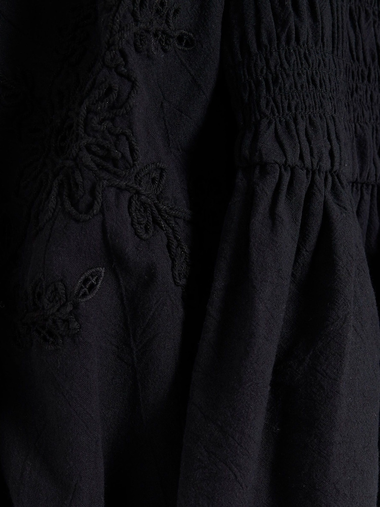 River Island Black Shirred Bodice 100% Cotton Top - Image 6 of 6