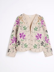 River Island Cream Floral Studded Jacket - Image 6 of 6
