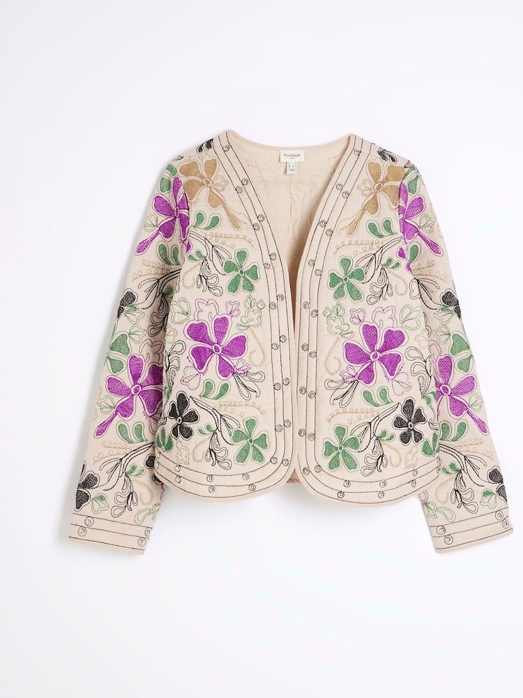 River Island Cream Floral Studded Jacket - Image 6 of 6