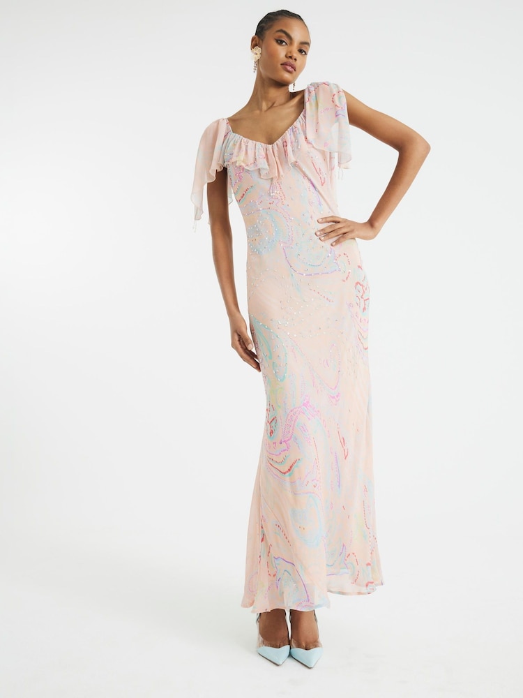 River Island Ruffle Printed Embellished Maxi Dress - Bild 1 von 6